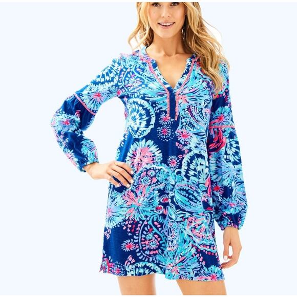 Lilly Pulitzer Joy Tunic Dress, Multicolor Seashell Coastal Print, Cotton Modal - Picture 1 of 16